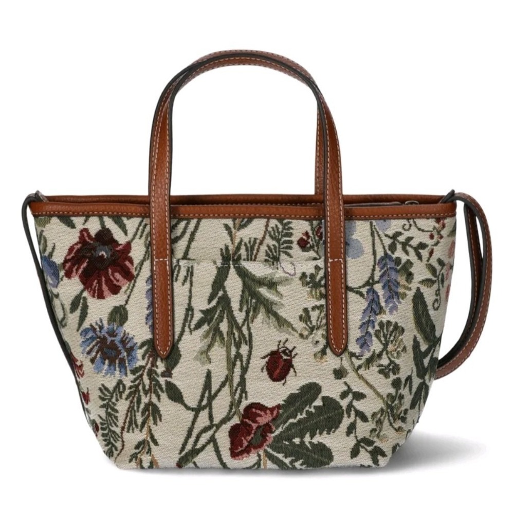 Time and Tru Women's Floral Vine Mini Tote Crossbody, Brown